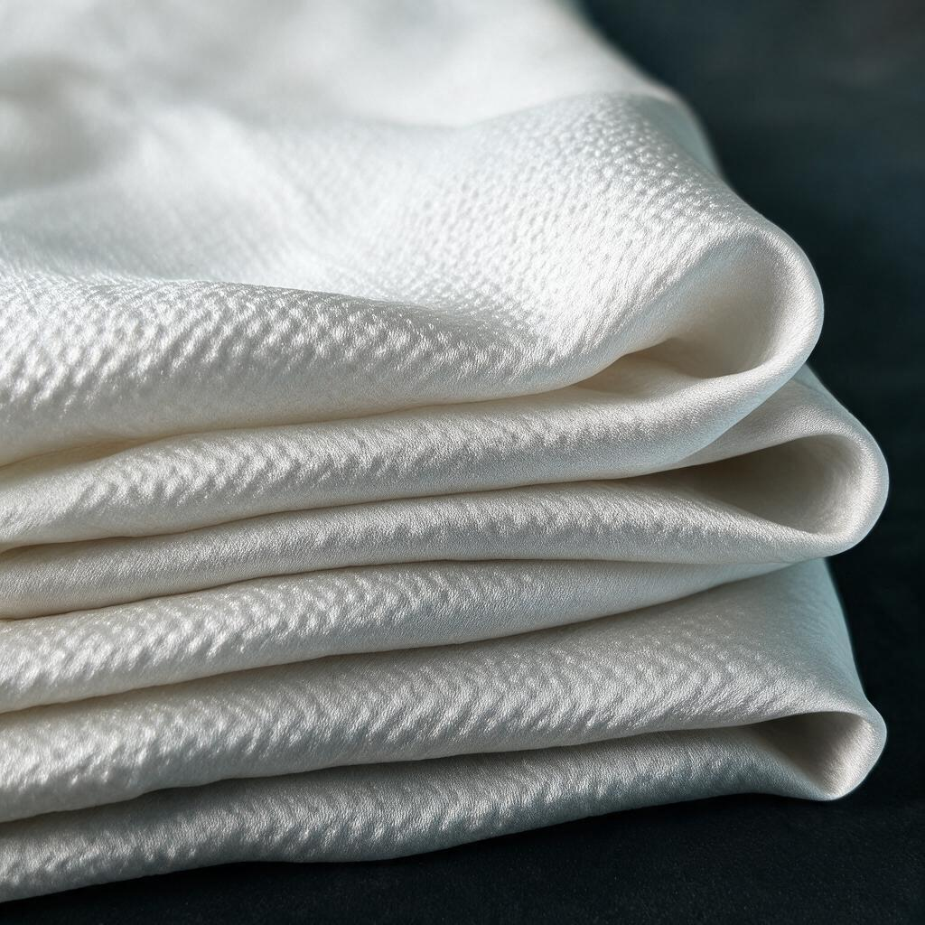 Folded MingSilk 19 momme pearl satin showing its medium body, soft structure and pearlescent textured finish.