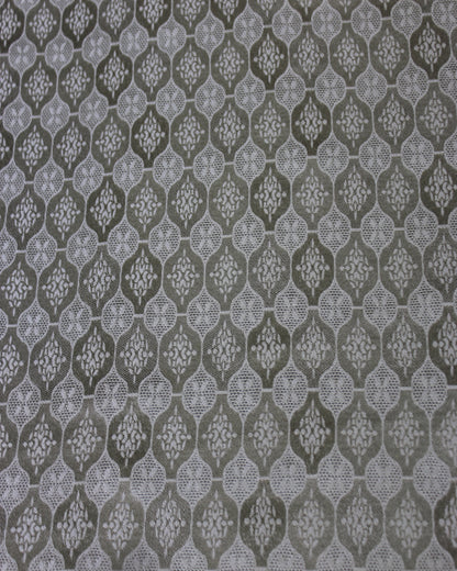 Close view of RH-2395 Sangbo silk jacquard satin showing detailed geometric medallion woven motifs