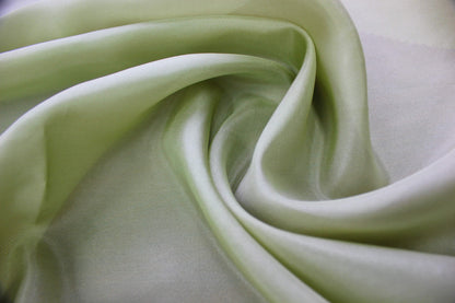 Flat view of light green 100% mulberry silk Habotai fabric surface