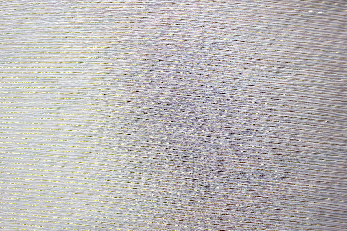 Close-up of fine Yoryu crinkles and gold-tone metallic stripes woven through lightweight MingSilk silk fabric.