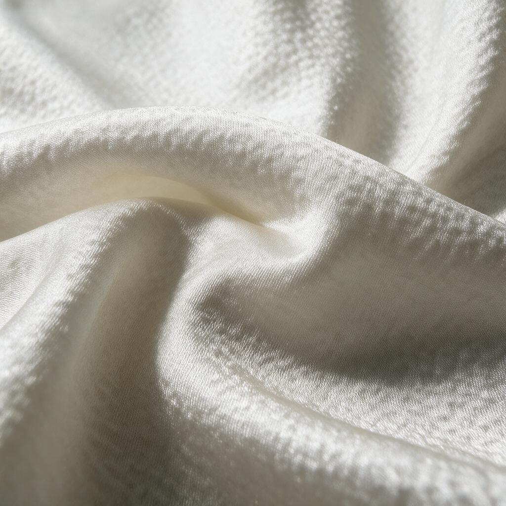 Pearlescent highlights moving across the fine textured surface of MingSilk mulberry silk pearl satin.